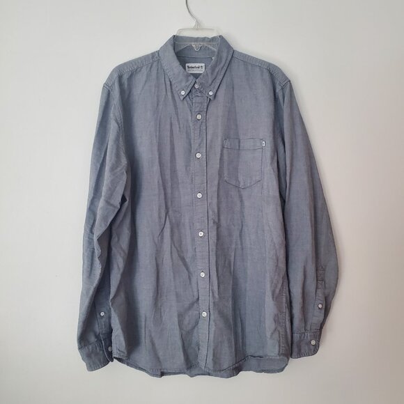 Timberland Button Down Shirt Oxford Blue Gray Long Sleeve Mens Large EUC - Picture 2 of 9